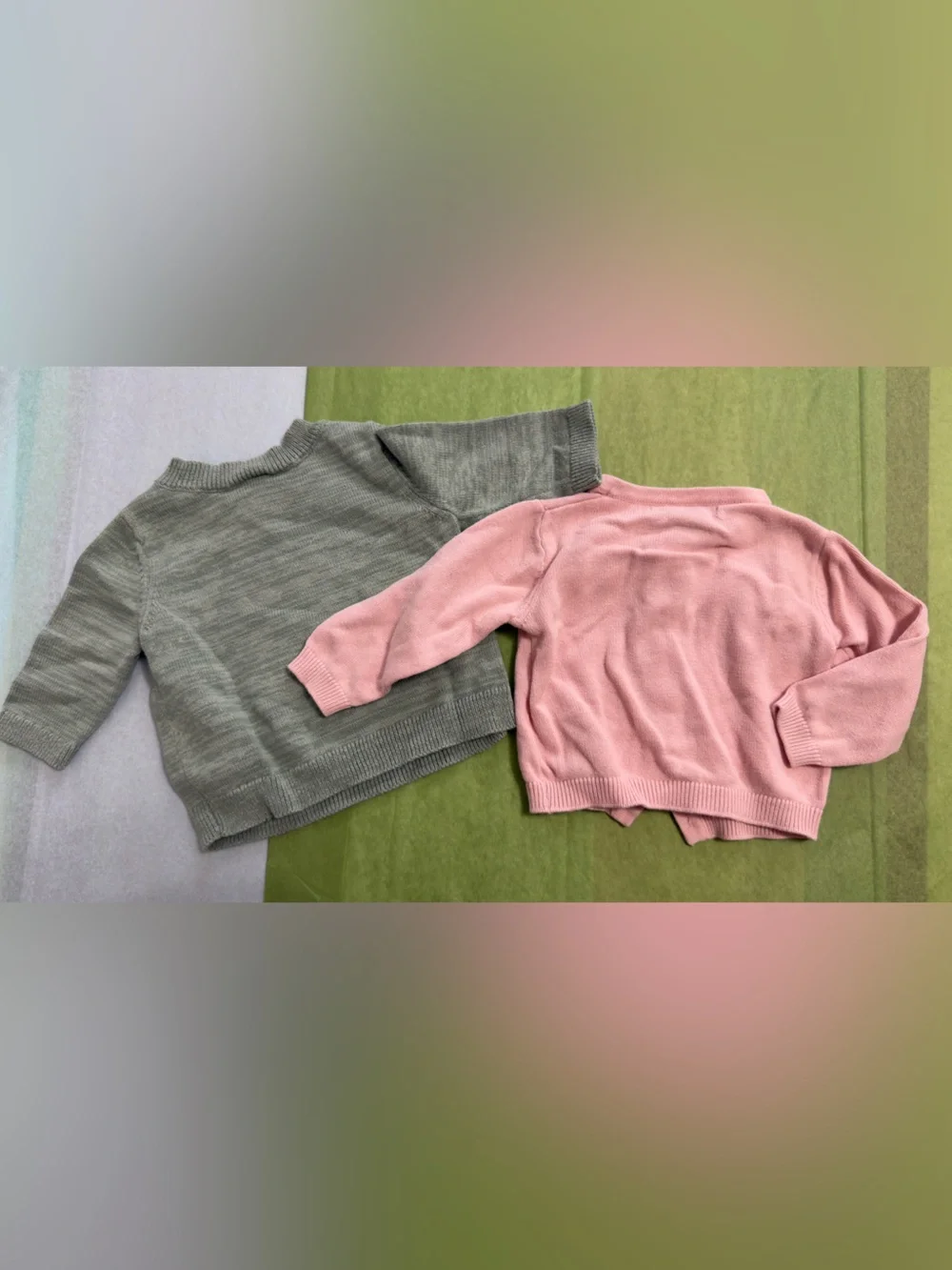 Carter's Green Apple Knit Sweater & Pink Ruffle Cardigan Set